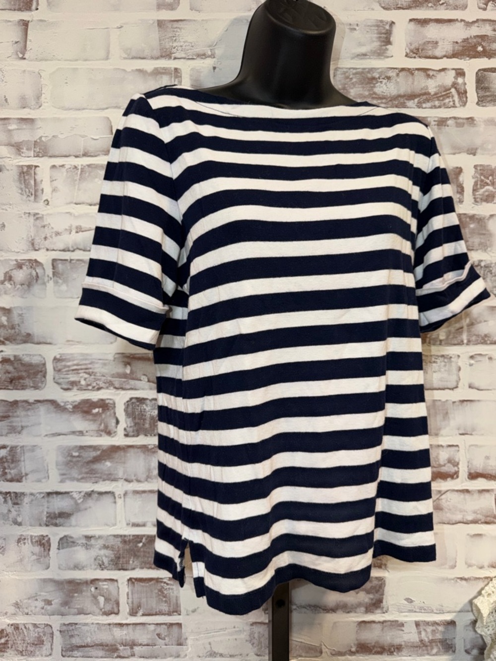 Ralph Lauren Navy & White Striped Boatneck Short-Sleeve Top